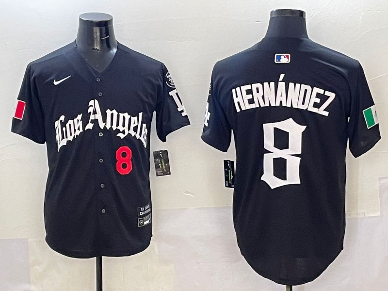 Men Los Angeles Dodgers #8 Hernandez Black Five generations Joint Name 2025 Nike MLB Jersey style 3